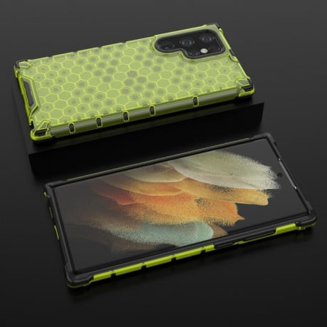 Противоударный чехол Honeycomb на Samsung Galaxy S22 Ultra 5G - зеленый