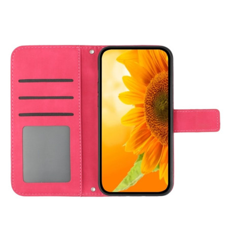 Чехол-книжка Skin Feel Sun Flower для iPhone 15 Pro Max - пурпурно-красный