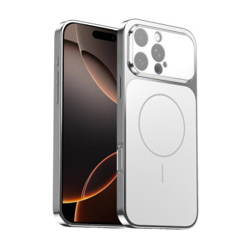 Чехол Corning Glass Plating Large Window MagSafe со стеклом Corning и MagSafe для iPhone 16 Pro Max — серебристый
