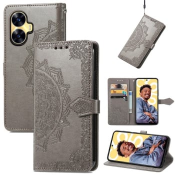 Чохол-книжка Mandala Embossing Pattern для Realme C55 - сірий