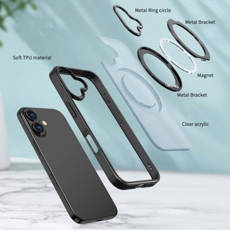 Чохол kalebol з MagSafe та підставкою 360 Metal Ring Holder на iPhone 17 - чорний