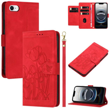 Чехол-книжка Tulips Embossed Leather для iPhone 16e - красный