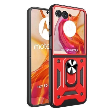 Противоударный чехол Armor Ring Holder TPU Hybrid PC для Motorola Razr 50 Ultra 5G - красный