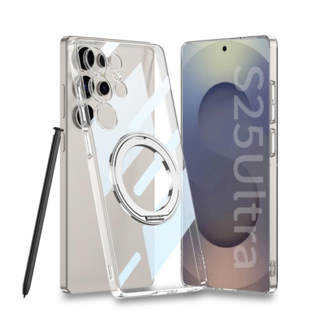 Противоударный чехол GKK PC Phone Case with Magnetic Rotating Holder, Not Included Pen для Samsung Galaxy S25 Ultra 5G - прозрачный