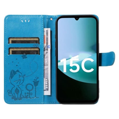 Чехол-книжка Cat Embossing Pattern на Xiaomi Redmi 15C 5G / 4G EU 173mm - синий