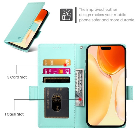 Чехол-книжка Side Buckle Magnetic Frosted Leather для iPhone 16 Plus - зеленый