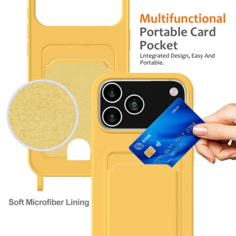 Силиконовый чехол Integrated Card Bag Solid Color Liquid Silicone на iPhone 17 Pro Max - желтый