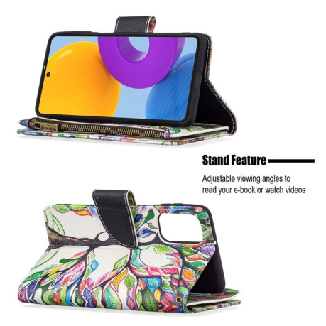 Чохол-гаманець Colored Drawing Pattern Zipper для Samsung Galaxy M52 5G - Tree