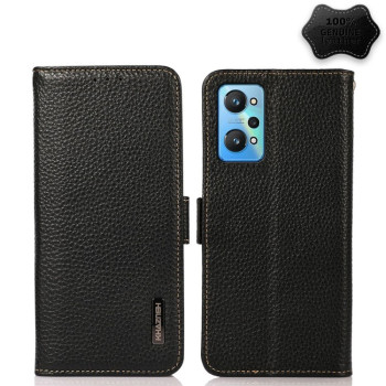 Кожаный чехол-книжка KHAZNEH Genuine Leather RFID для Realme GT Neo2 - черный