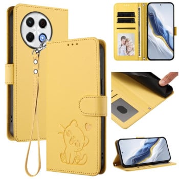 Чехол-книжка Escase с рельефным котом и ремешком на Tecno Spark 30 Pro 4G — жёлтый