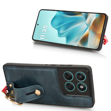 Противоударный чехол Wristband Leather Back для Motorola Edge 60 Fusion - синий