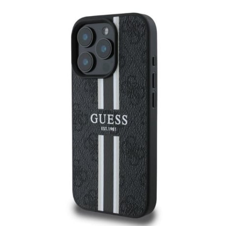 Оригинальный чехол Guess 4G Printed Stripes MagSafe для iPhone 16 Pro - black