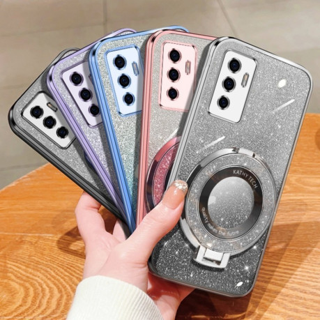 Противоударный чехол Plated Gradient Glitter Round Holder для Vivo S10e / V23e 4G / 5G - фиолетовый