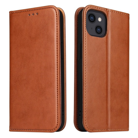 Кожаный чехол-книжка Fierre Shann Genuine leather на  iPhone 14 Plus - коричневый