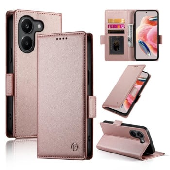 Чехол-книжка Side Buckle Magnetic Frosted Leather для Xiaomi Poco X8 Pro 5G / Redmi Turbo 5 5G — розовое золото