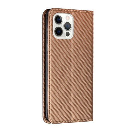 Чехол-книжка Carbon Fiber Texture Magnetic Flip для iPhone 16 Pro Max - коричневый