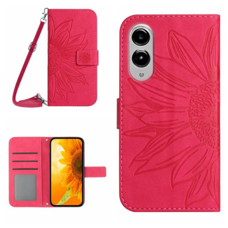 Чохол-книжка Skin Feel Sun Flower для Samsung Galaxy S25 Edge 5G - пурпурно-червоний