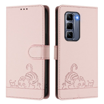 Чехол-книжка Cat Embossing Pattern на Infinix Hot 50 Pro+ 4G - розовый