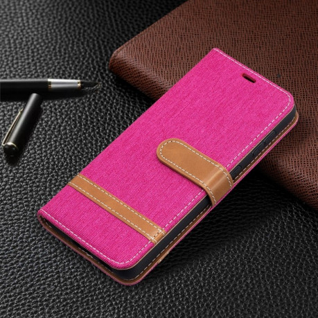 Чехол-книжка Color Matching Denim Texture на Samsung Galaxy S21 - пурпурно-красный