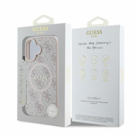 Оригинальный чехол Guess 4G Ring Classic Logo MagSafe для iPhone 16  - Pink