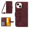 Чехол-книжка Skin Feel Sun Flower для iPhone 15 Plus - винно-красный