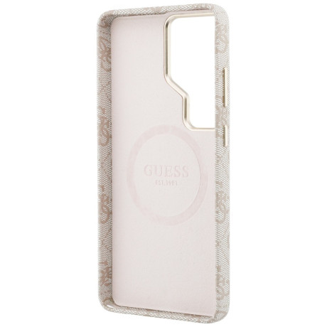Оригінальний чохол Guess 4G Rhinestone Round Logo з MagSafe для Samsung Galaxy S26 Ultra — рожевий