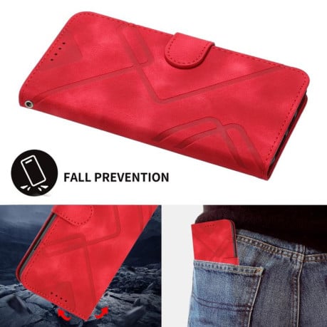 Чехол-книжка Line Pattern Skin Feel Leather для Xiaomi Redmi Turbo 4 Pro / Xiaomi Poco F7 - красный