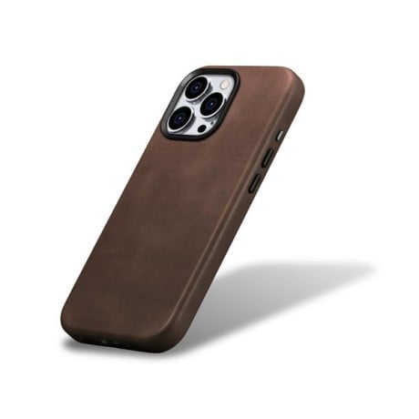 Шкіряний чохол iCarer Leather Oil Wax (MagSafe) для iPhone 15 Pro - темно-коричневий