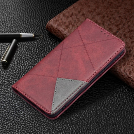 Чохол-книга Rhombus Texture на Samsung Galaxy S22 5G - червоний