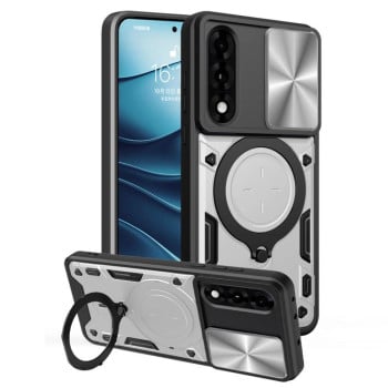 Чохол із шторкою камери CD фактурою та підставкою на OnePlus Ace 5 Ultra/Nord 5 - сріблястий