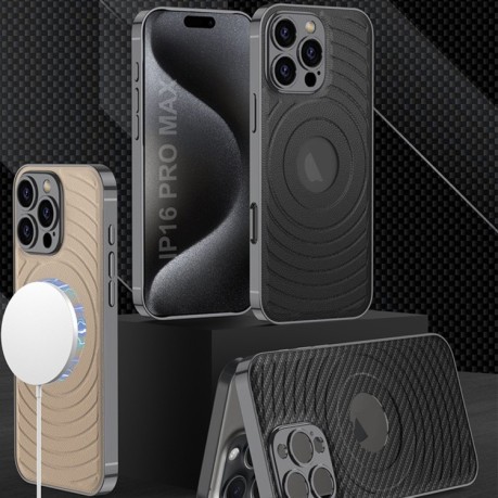 Противоударный чехол GKK Plating Leather Wave MagSafe для iPhone 16 Pro Max - черный