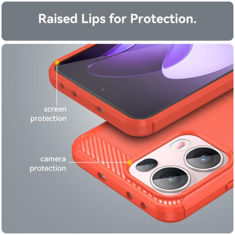 Протиударний чохол Brushed Texture Carbon Fiber на OPPO Reno13 Pro Global - червоний