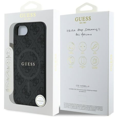 Оригинальный чехол Guess 4G Ring Classic MagSafe для iPhone 16e - black