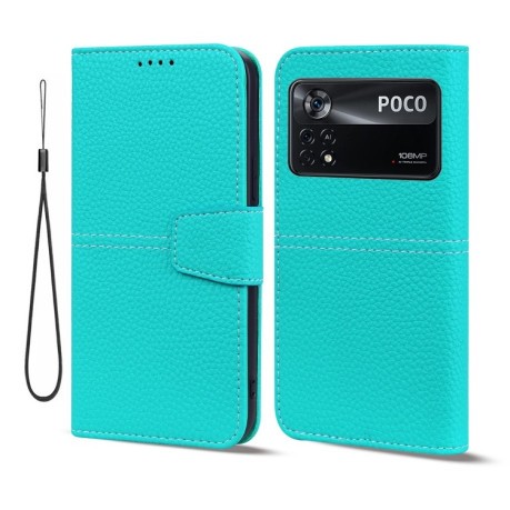 Чехол-книжка Litchi RFID Leather для Xiaomi Poco X4 Pro 5G - голубой