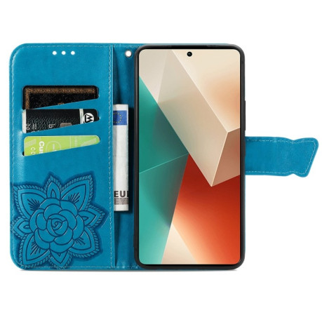 Чехол-книжка Butterfly Love Flower Embossed для Xiaomi Redmi Note 13 5G - синий