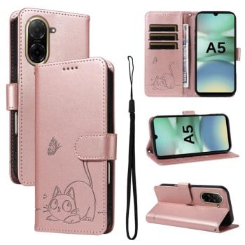 Чехол-книжка Happy Cat Pattern для Xiaomi Redmi A5 4G - золото