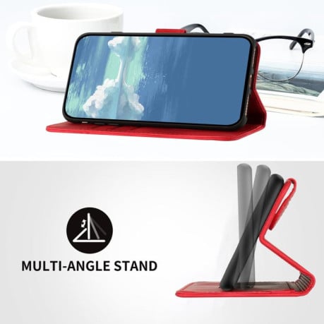 Чехол-книжка Line Pattern Skin Feel Leather для Xiaomi Redmi Turbo 4 Pro / Xiaomi Poco F7 - красный
