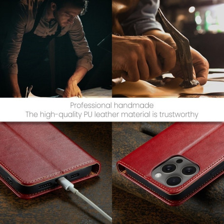 Кожаный чехол-книжка Fierre Shann Genuine leather для iPhone 16 Pro - красный