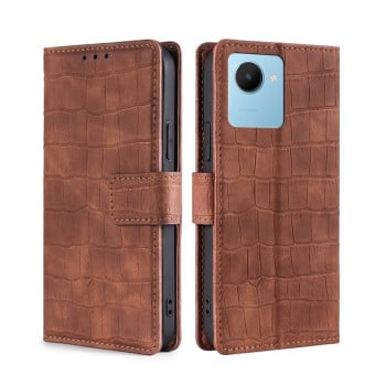Чехол-книжка с мягким покрытием (Skin Feel), фактура “крокодил” (Crocodile Texture) на Realme C30s - коричневый