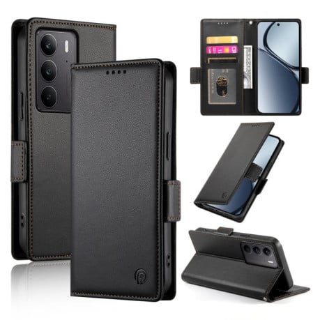 Чехол-книжка Side Buckle Magnetic Frosted Leather на Realme C75 / Realme 14x - черный