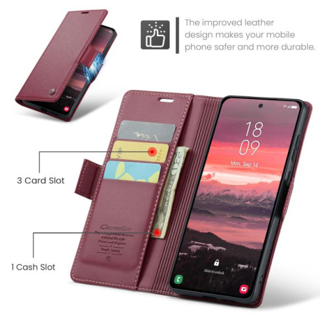 Чехол-книжка CaseMe 023 Butterfly Buckle Litchi Texture RFID Anti-theft Leather для Samsung Galaxy S25 Edge 5G - красный