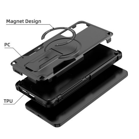 Противоударный чехол MagSafe Holder Armor PC Hybrid для Samsung Galaxy S25 Edge 5G - черный