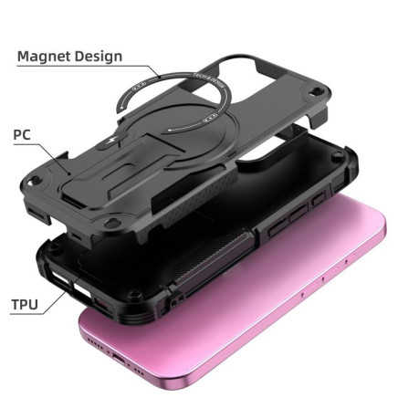 Противоударный чехол MagSafe Holder Armor PC Hybrid для iPhone 17 - черный