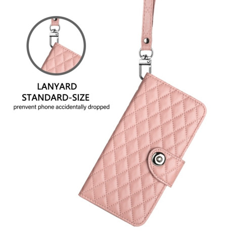 Чехол-книжка Rhombic Texture Flip Leather для iPhone 16e - розовый