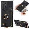 Чохол Cross Leather Ring Vertical Zipper Wallet на Samsung Galaxy S24 Ultra 5G - чорний