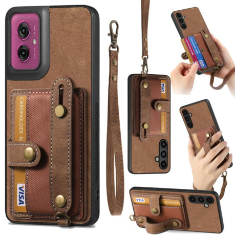 Протиударний чохол Retro Cross Wristband Wallet Leather для Motorola Moto G55 - коричневий
