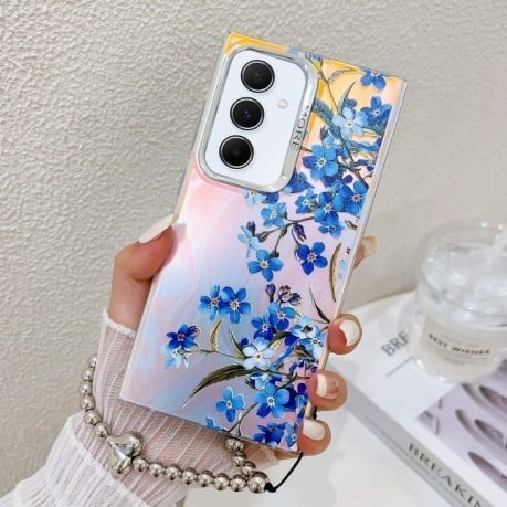 Чехол Electroplating Laser Flower Phone Case with Wrist Strap на  Samsung Galaxy A55 5G - Myosotis