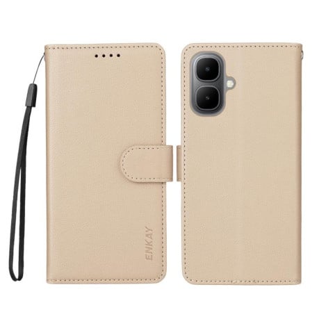 Чохол-книжка ENKAY RFID Blocking Wallet Kickstand з фактурою Litchi та магнітним хлястиком на Infinix Smart 10 4G - бежевий