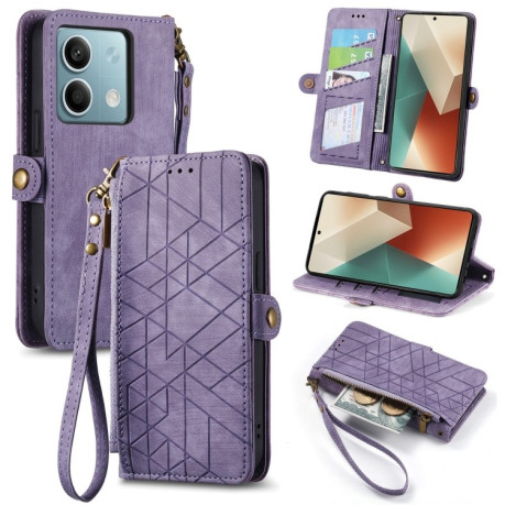 Чехол-книжка Geometric Zipper Wallet Side Buckle Leather для Redmi Note 13 4G - фиолетовый