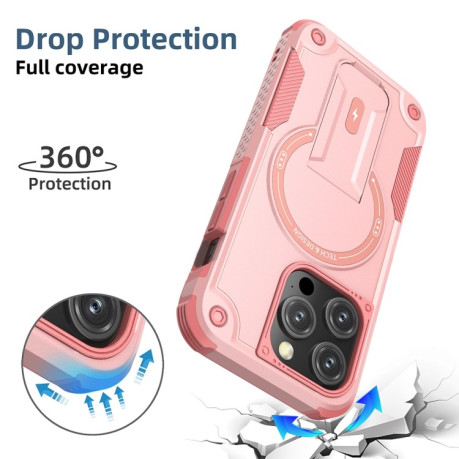 Противоударный чехол MagSafe Holder Armor PC Hybrid для iPhone 15 Pro - розовый